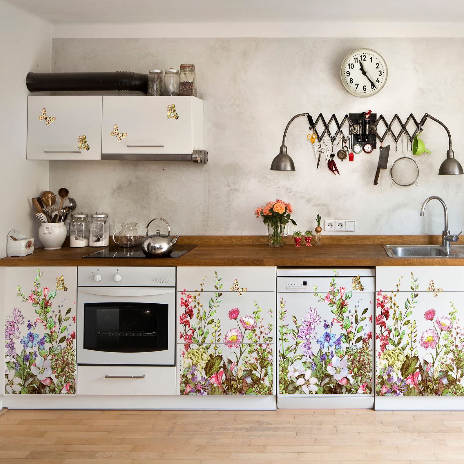 Outus Flower Wall Decals Floral Butterfly Wall Stickers Wildflower Greenery Wall Decor Removable Peel And Stick Art Murals For K